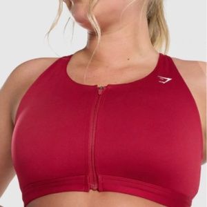 GYMSHARK ZIPUP TRAINING SPORTS BRA: RED - SIZE SMALL